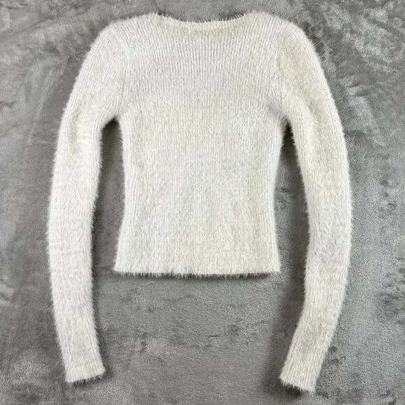 No Boundaries Fuzzy Butterfly Cardigan Womens XS White Soft Girl Y2K - Picture 2 of 7